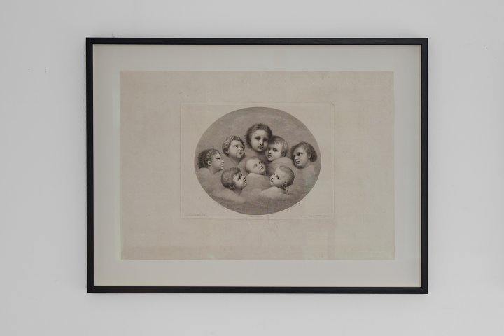 Zac Langdon-Pole, <em>Untitled (After)</em>, 2018, «Heads of Angels (After Raphael)», 1860 by Kunsthalle Darmstadt founder Jakob Felsing, lithograph on calfskin vellum, debossed quotation: Imitation and Gender Insubordination, 1993 by Judith Butler, 54 x 71 cm HEFTI_DSF3931%20Zac%20web