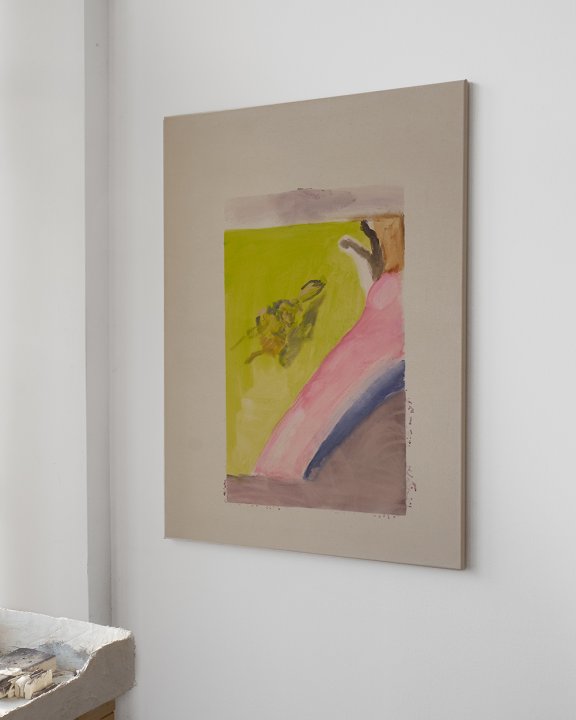 Tamen Perez, <em>Escapes, Characters, Mechanics</em>, 2019, Acrylic on canvas, 100 x 80 cm HEFTI_DSF3997%20painting%20fenster%20v2%20web45